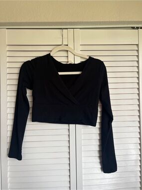Garage Black Long-Sleeve Wrap Crop Top